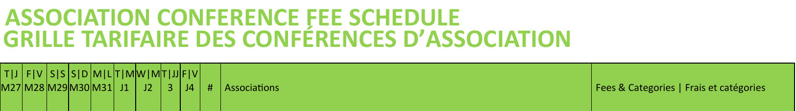 Original bilingual fee-table heading and date columns