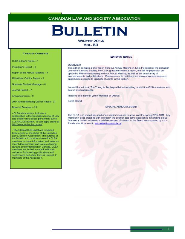 Bulletin — Winter 2014