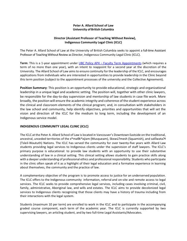 Assistant Professor of Teaching UBC law school