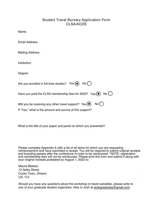 Grad Student Travel Bursary Application Form