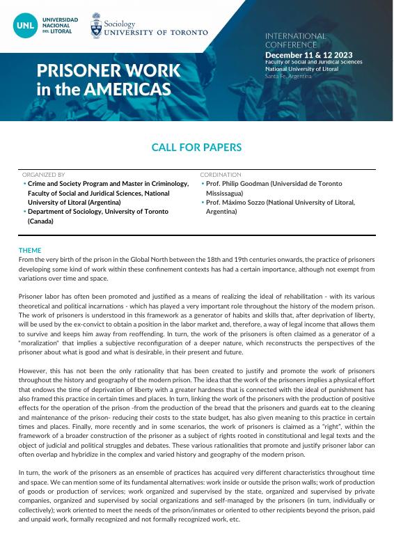 CFP: Prisoner Work in the Americas