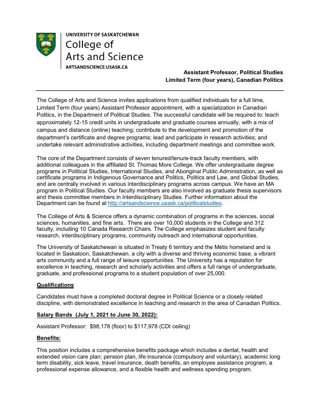 Job Posting at University of Saskatchewan