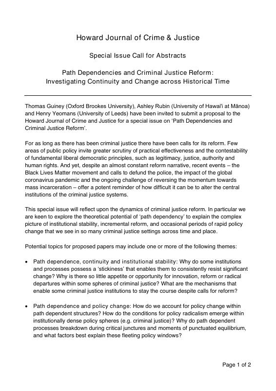 Call for Paper: Howard Journal of Crime & Justice