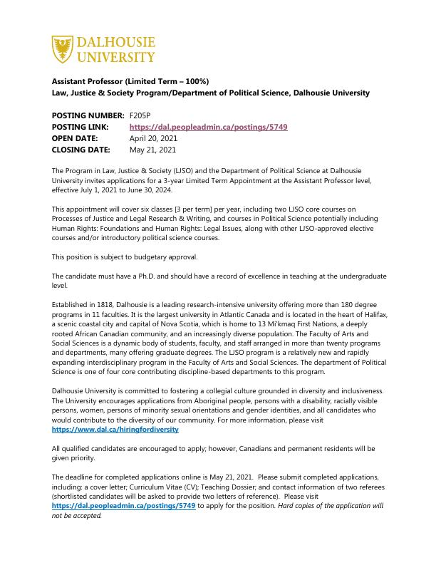 New Position at Dalhousie University