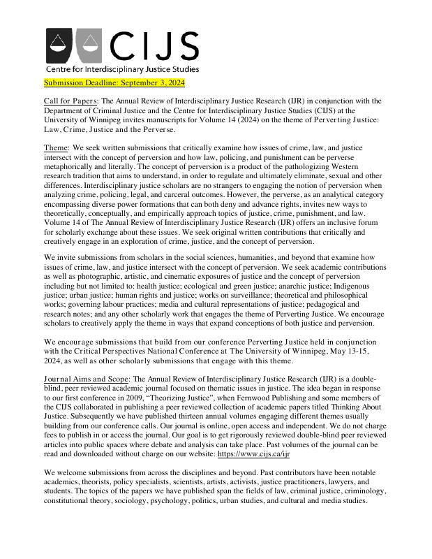 Perverting Justice — IJR volume 14 call, 2024