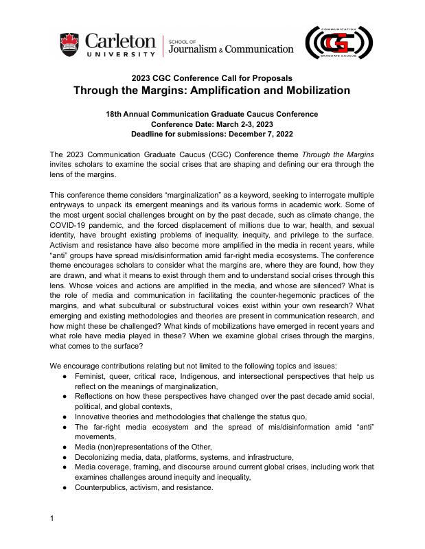 Carleton University Conference Call For Proposals