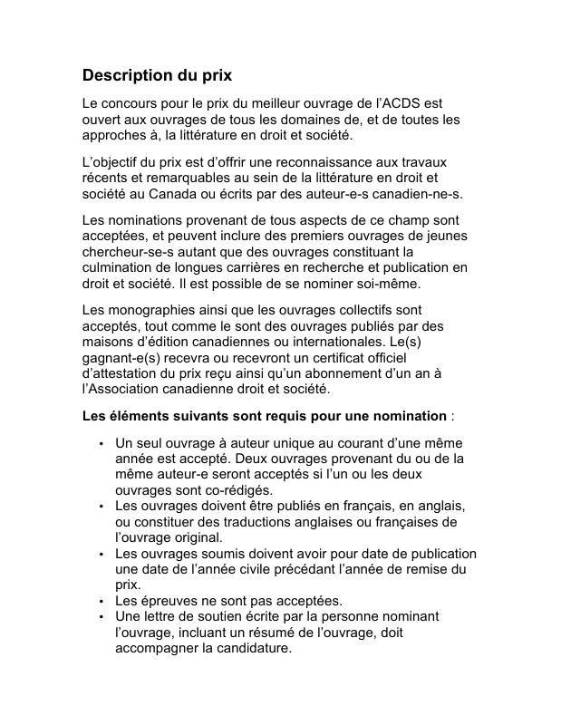 Book Prize — rules in French
