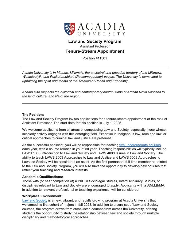 Law and Society — appointment notice #11501