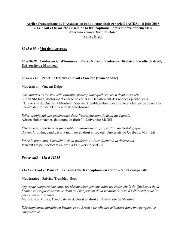 Francophone workshop — 6 June 2018