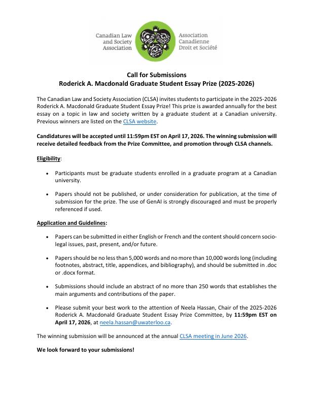Roderick A. Macdonald Essay Prize — 2025–2026 call