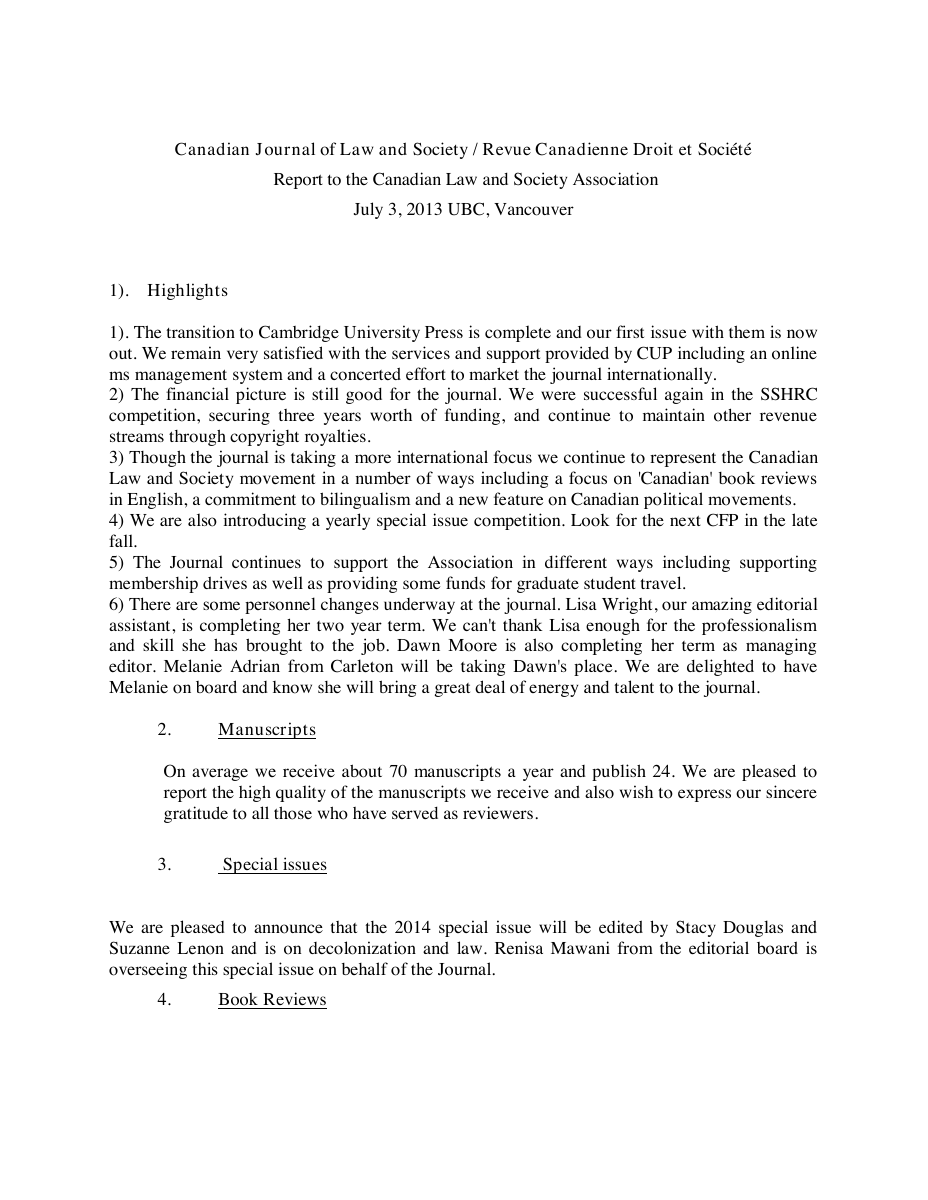 Première page du rapport de la revue à l’Association, daté du 3 juillet 2013